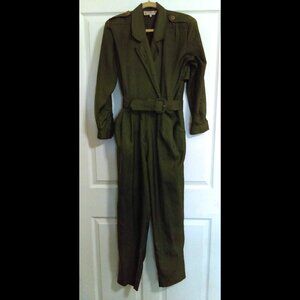Vintage 80s Westbound Windbreaker Jumpsuit with Matching Belt Size 8 Olive Green